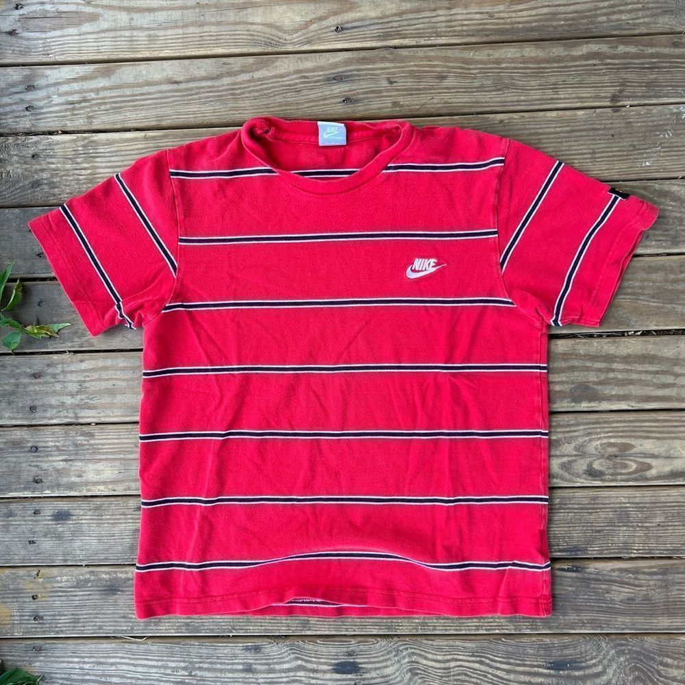 Nike Red and Black Striped Short Sleeve Tee